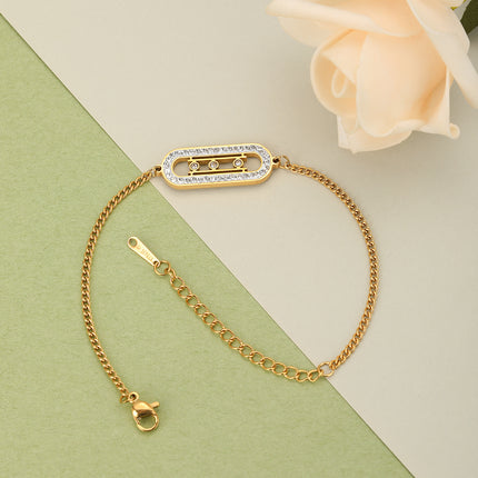 Pulsera De Acero Con Geometría Y Zirconia, Diseño Moderno En Oro De 14K