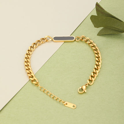 Pulsera Dorada Con Detalles De Rectángulos Negros, Acero Y Acabado 14K