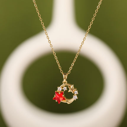 Collar INS De Acero Inoxidable De Moda Con Colgante De Anillo De Diamantes Rojos Casual