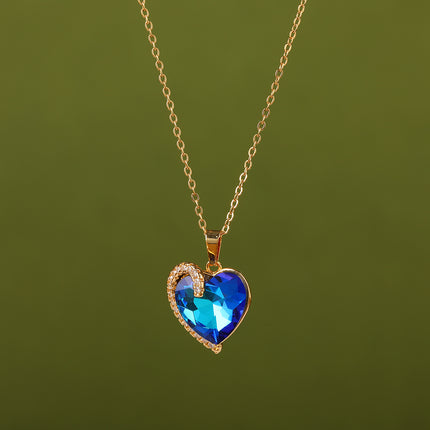 Collar Sencillo Con Colgante Casual De Corazón Azul De Diamante De Imitación De Moda