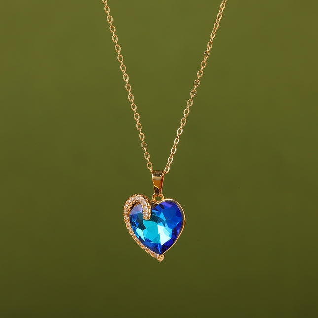 Collar Sencillo Con Colgante Casual De Corazón Azul De Diamante De Imitación De Moda