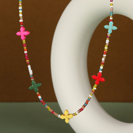 Collar De Cadena De Cuentas Con Accesorios De Flores De Estilo INS De Moda