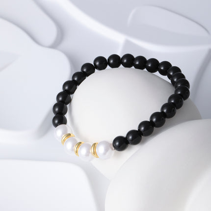 Pulsera De Cuentas Con Perlas Artificiales Y Acero Inoxidable