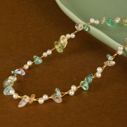 Collar De Cuentas De Piedras De Lujo Leve Con Perlas Y Diamantes De Moda