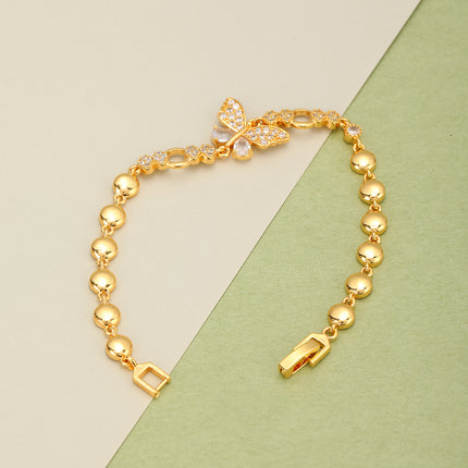 Pulsera De Cobre Con Mariposa Y Circonitas Cadena Diseño Elegante