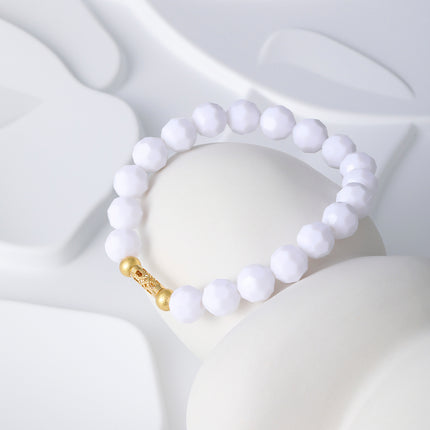 Pulsera De Cuentas De Cristal Blanco Con Corte De Mármol