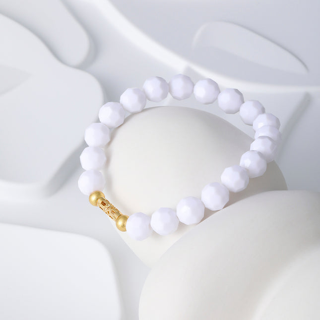 Pulsera De Cuentas De Cristal Blanco Con Corte De Mármol