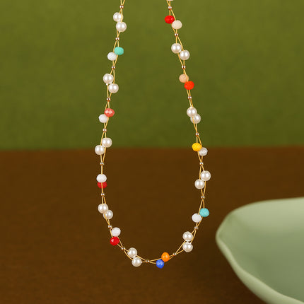 Collar De Cuentas De Piedras De Colores De Moda De Cadena Acero Inoxidable