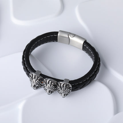 Pulseras Artesanales De Hilo Con Cabeza De León En Acero Inoxidable