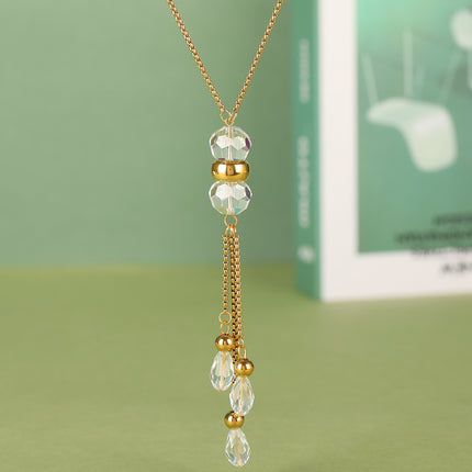Collar Clásico De Tipo Corbata Con Borla De Cristal De Acero Inoxidable Versátil De Moda