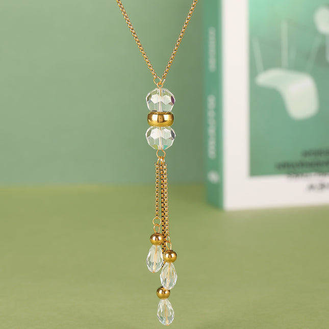 Collar Clásico De Tipo Corbata Con Borla De Cristal De Acero Inoxidable Versátil De Moda