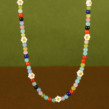Collar De Cuentas Con Accesorios De Flores Sonrientes De Colores A La Moda