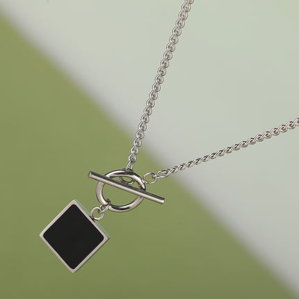 Collar Sencillo Con Marca Cuadrada De Pegamento De Moda Casual De Acero Inoxidable