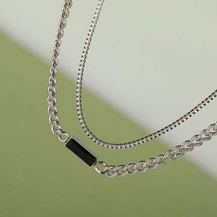Collar Personalizado De Cadena De Doble Capa Con Ladrillo Negro Decoratico De Moda