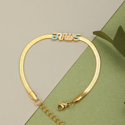Pulsera Dorada Con Letras de Colores "SMILE" Y Cadena Serpiente