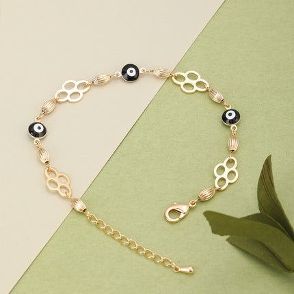 Pulsera De Cadena Con Ojo Negro Minimalista En Cobre, Diseño Elegante