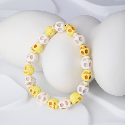 Pulseras De Cuentas Turquesa Calaveras Amarillas Y Blancas