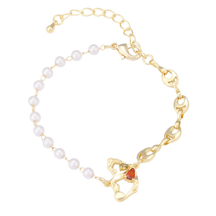 Pulsera Con Corona Irregular Y Perlas Cadenas De Cobre Para Mujer