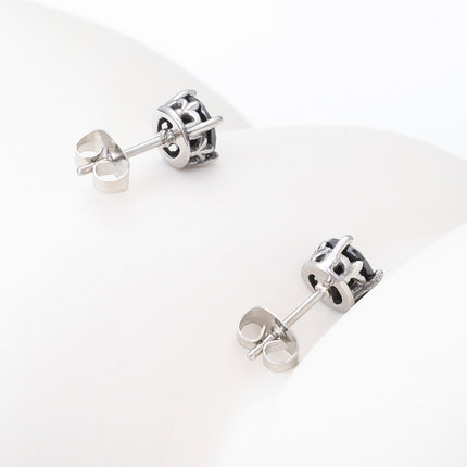 Pendientes Vintage Con Zirconia Negra Aretes Para Hombre De Acero Inoxidable