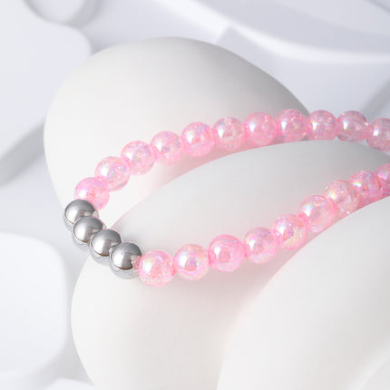 Pulsera De Acero Inoxidable Con Elegantes Cuentas De Cristal Rosa