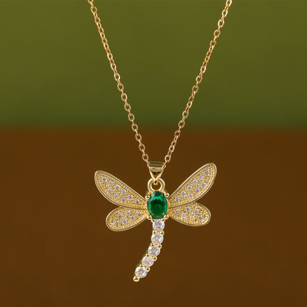 Collar Con Diamante De Imitación Con Colgante De Moda De Libélula  De Cobre Fresco