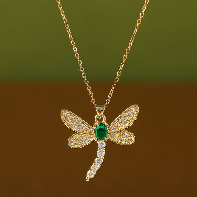 Collar Con Diamante De Imitación Con Colgante De Moda De Libélula  De Cobre Fresco