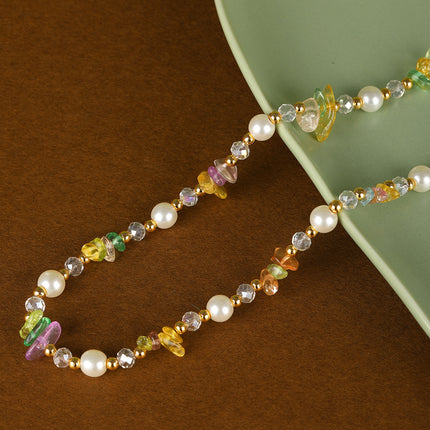 Collar De Piedras De Colores Con Cuentas De Moda Con Perlas De Cristal De Cadena De Acero Inoxidable