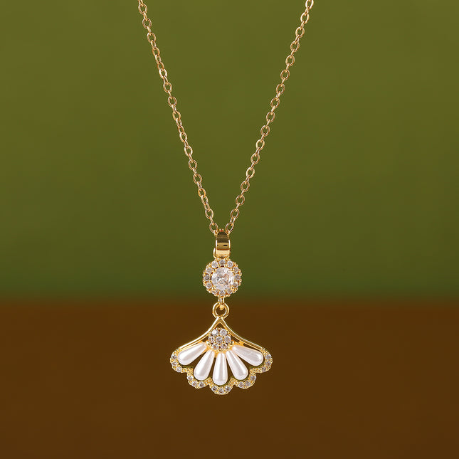 Collar Con Borla De Perla De Moda De Acero Inoxidable En Forma De Concha Para Mujer