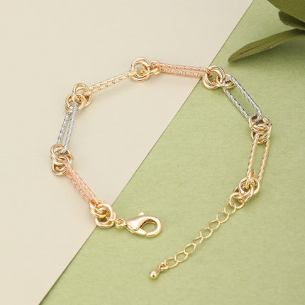 Pulsera Con Cadena De Rectángulos En Cobre, Diseño Elegante Para Mujer