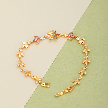 Pulsera De Cobre Con Hojas Multicolor Y Zirconias Incrustadas