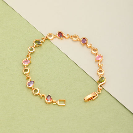 Pulsera De Cobre Con Zirconias En Forma De Gota Multicolor Y Cadena S