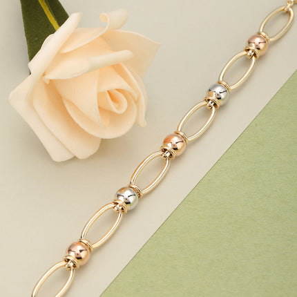 Pulsera De Cadena Con Enlaces Ovalados Tricolores En Cobre Para Mujer