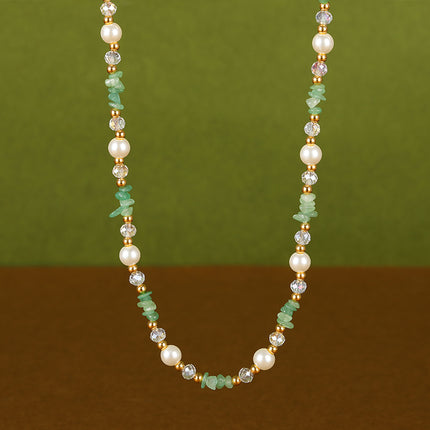Collar De Cuentas De Piedras De Lujo Leve Con Perlas Y Diamantes De Moda