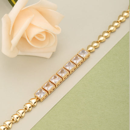 Pulsera De Cobre Con Cadena De Corazones Y Cubos De Zirconia Brillante