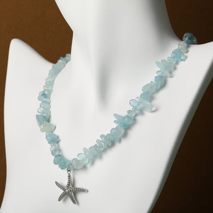 Collar De Estilo Especial De Piedra Natural Azul Con Colgante De Estrella De Mar De Moda