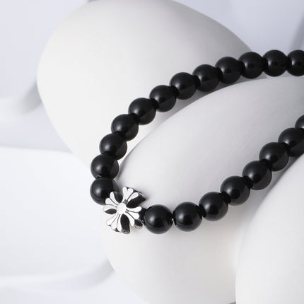 Pulsera Estilo Minimalista De Cuentas De Vidrio Negro Elegante