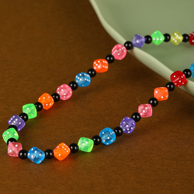 Collar De Cuentas Con Estilo De Dado Cuadrado Colorido De Moda Industrial Pesada