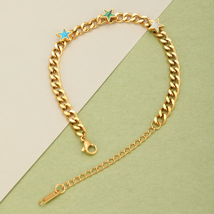 Pulsera De Acero Con Colgante De Estrellas De Colores, Chapado En 14K