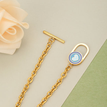 Pulsera De Cadena Con Óvalos Semi Calados Y Corazones De Colores