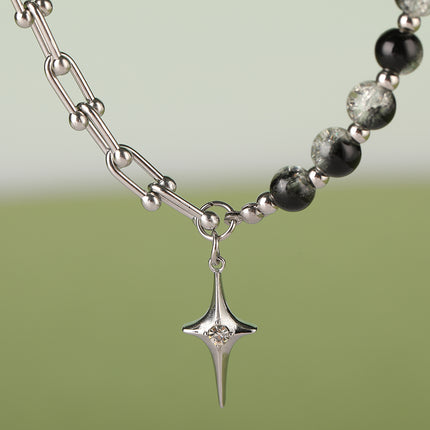 Collar Con Estrella Cruzada De Cadena De Media Cuenta Media Acero Inoxidable De Estilo INS