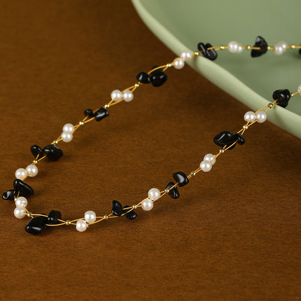 Collar De Piedras De Colores Con Cuentas De Moda Con Perlas De Cristal De Cadena De Acero Inoxidable