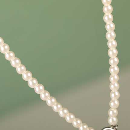 Collar De Perla Elegante Con Cadena Con Colgante De Corazón De Acero Inoxidable De Moda