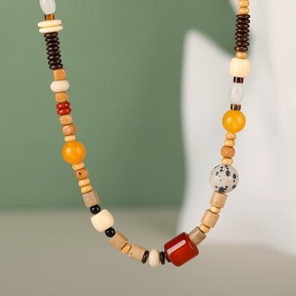 Collar Con Diseño Vintage De Piedra Natural Y Madera Mostacillas Para Mujer