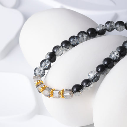 Pulsera De Cuentas De Cristal Frío Con Diseño Negro Y Transparente