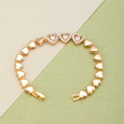 Pulsera De Cobre Con Corazones Lisos Y Con Zirconias Estilo Delicado