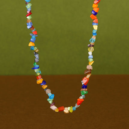 Collar De Cadena De Acero Inoxidable 316 De Cuentas De Colores De Grava Natural De Moda