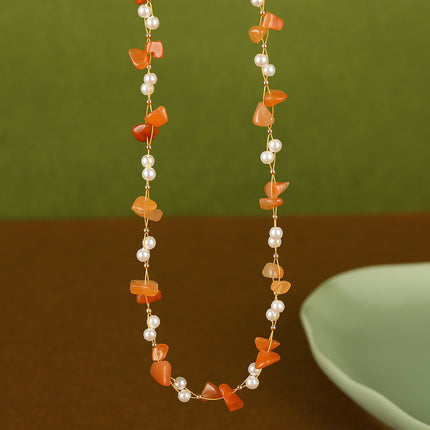 Collar De Piedras De Colores Con Cuentas De Moda Con Perlas De Cristal De Cadena De Acero Inoxidable