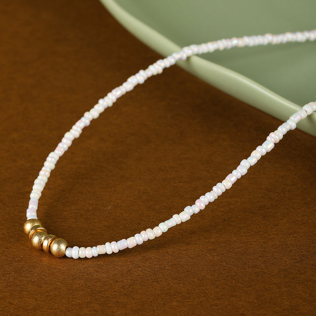 Collar Sencillo De Cuentas Blancas Elegantes De Lujo Leve A La Moda Casual