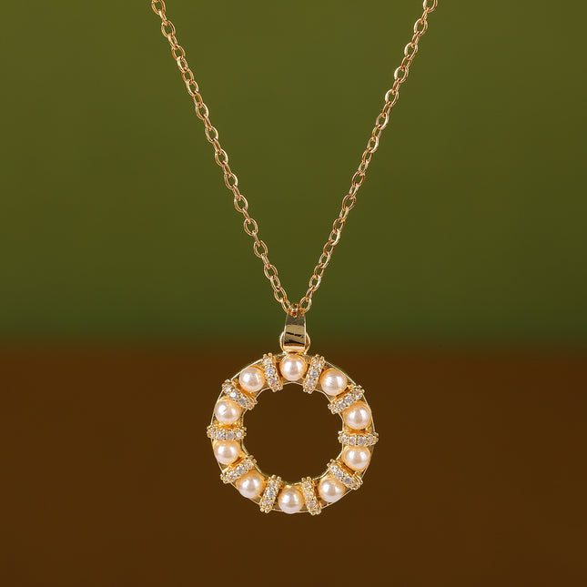 Collar Simple De Moda Con Colgante De Anillo De Perlas De Lujo Ligero De Acero Inoxidable