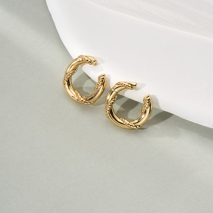 Aretes Earcuff De Estilo Trenzado Retro En C, Pendiente Chapado En Oro 14K